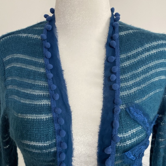 Appliqué and Pom Pom Long Duster Cardigan - Picture 2 of 8